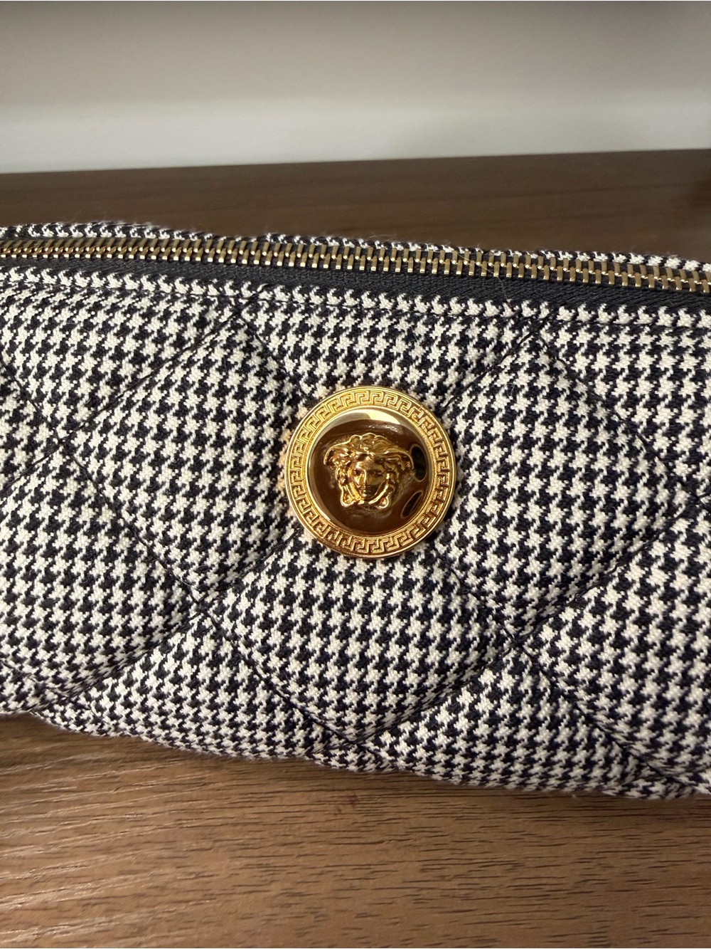 Versace Black & White Houndstooth Quilted Cylinder La Medusa Wool Shoulder Bag - Picture 9 of 12